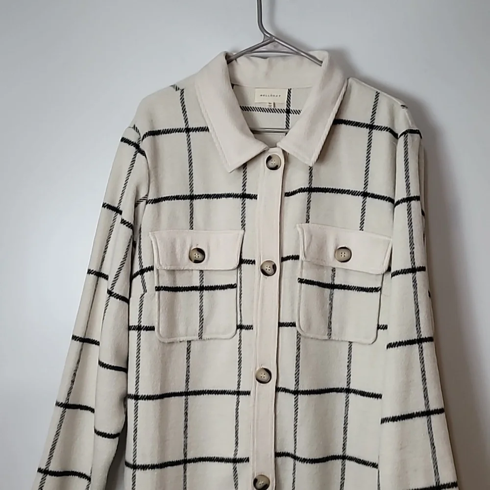 Nordstrom Melloday Ivory & Black Grid like patternJacket with Side Seam Pockets - Picture 5 of 16